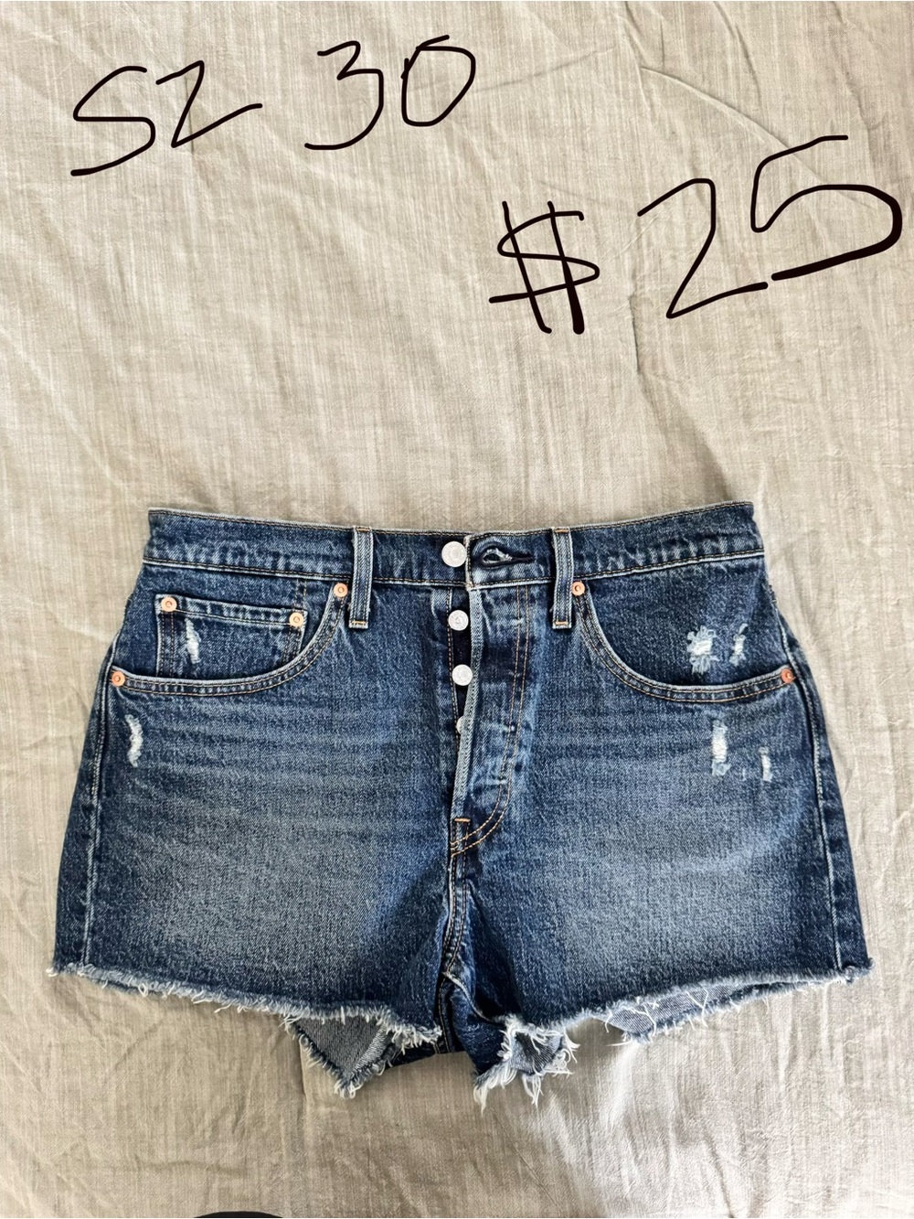 Levi's Faded Blue Distressed Button-Fly Jean Shorts